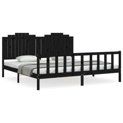 vidaXL Massivholzbett mit Kopfteil Schwarz 200x200 cm