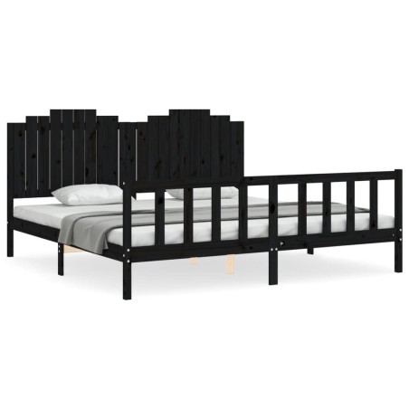 vidaXL Massivholzbett mit Kopfteil Schwarz 200x200 cm