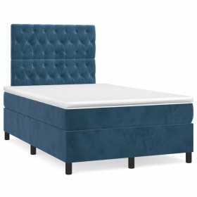 vidaXL Boxspringbett mit Matratze & LED Dunkelblau 120x190 cm Samt