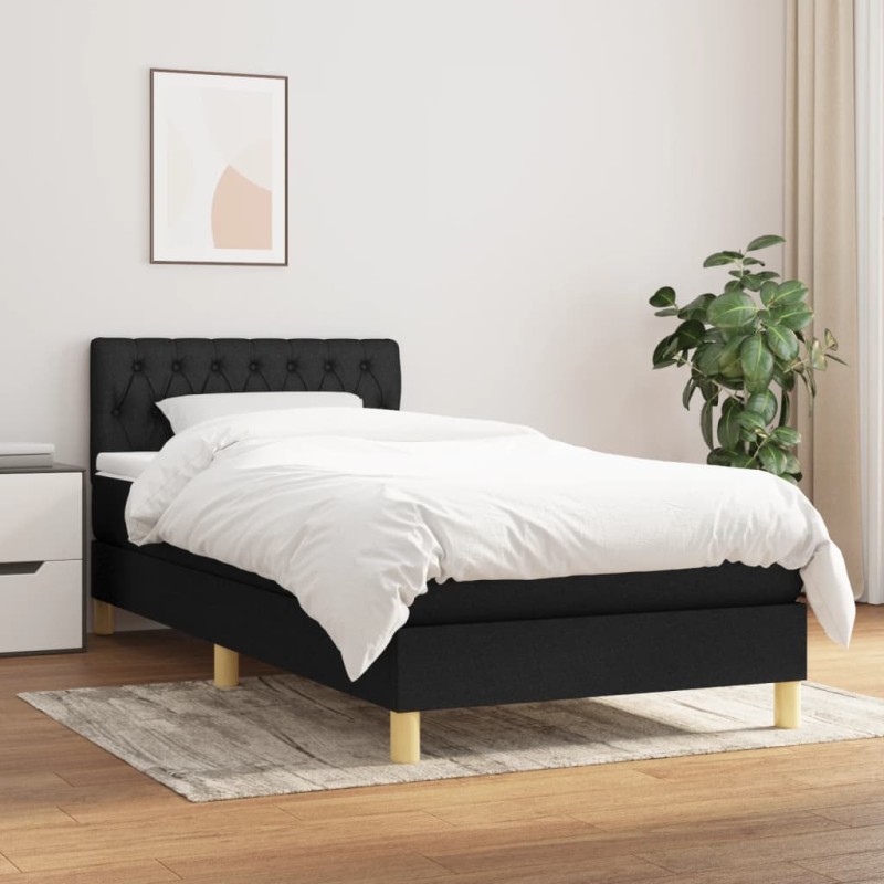 vidaXL Boxspringbett mit Matratze Schwarz 100x200 cm Stoff vidaXL Boxspringbett mit Matratze Schwarz 100x200 cm Stoff