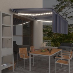 Automatische Markise mit Jalousie LED Windsensor 4x3m Blau Weiß
