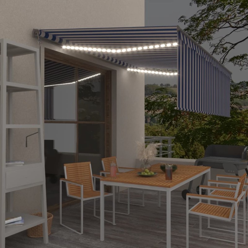 Automatische Markise mit Jalousie LED Windsensor 4x3m Blau Weiß Automatische Markise mit Jalousie LED Windsensor 4x3m Blau Weiß