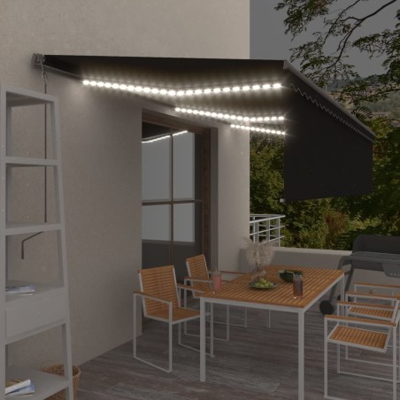 Automatische Markise mit Volant LED & Windsensor 6x3m Anthrazit