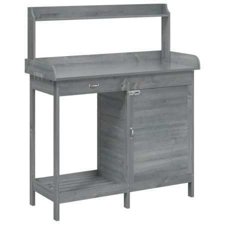vidaXL Pflanztisch mit Schrank Grau 110,5x45x124,5 cm Massivholz Tanne