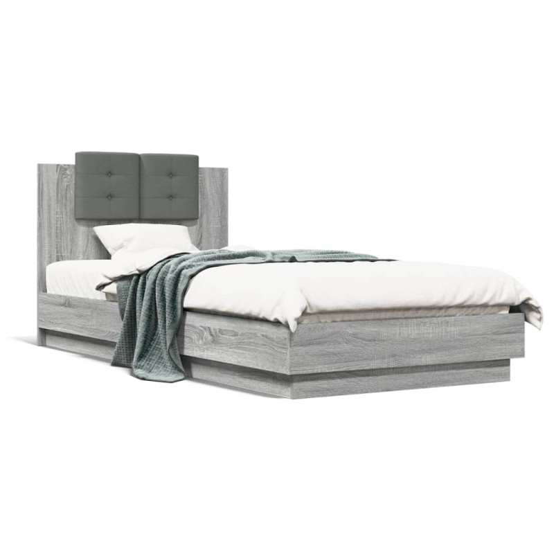 vidaXL Bettgestell mit Kopfteil Grau Sonoma 90x200 cm Holzwerkstoff vidaXL Bettgestell mit Kopfteil Grau Sonoma 90x200 cm Holzwerkstoff