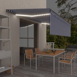 Automatische Markise mit Jalousie LED Windsensor 5x3m Blau Weiß