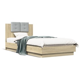vidaXL Bettgestell mit Kopfteil Sonoma-Eiche 90x200 cm Holzwerkstoff