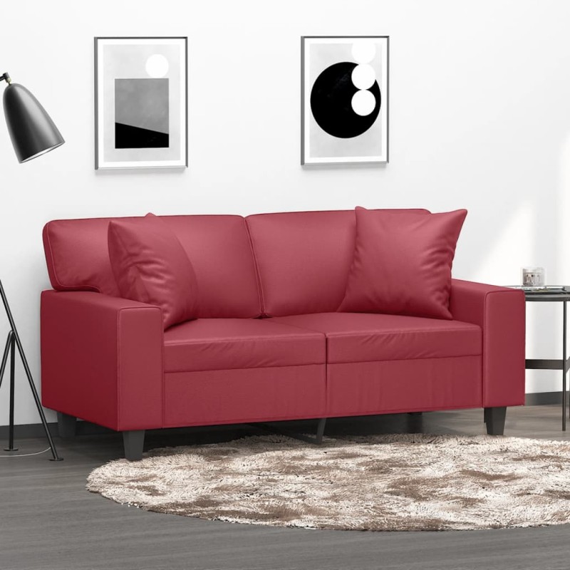 vidaXL 2-Sitzer-Sofa mit Zierkissen Weinrot 120 cm Kunstleder vidaXL 2-Sitzer-Sofa mit Zierkissen Weinrot 120 cm Kunstleder