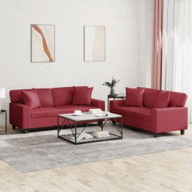 vidaXL 2-tlg. Sofagarnitur mit Kissen Weinrot Kunstleder