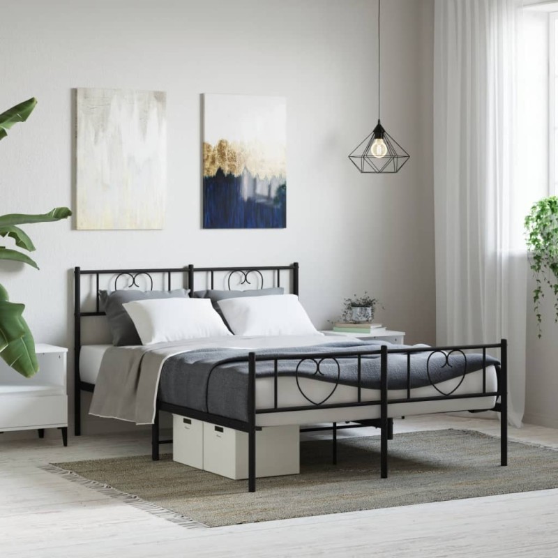 vidaXL Bettgestell mit Kopf- und Fußteil Metall Schwarz 140x190 cm vidaXL Bettgestell mit Kopf- und Fußteil Metall Schwarz 140x190 cm