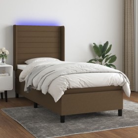 vidaXL Boxspringbett mit Matratze & LED Dunkelbraun 90x190 cm Stoff