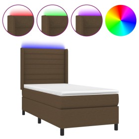 vidaXL Boxspringbett mit Matratze & LED Dunkelbraun 90x190 cm Stoff