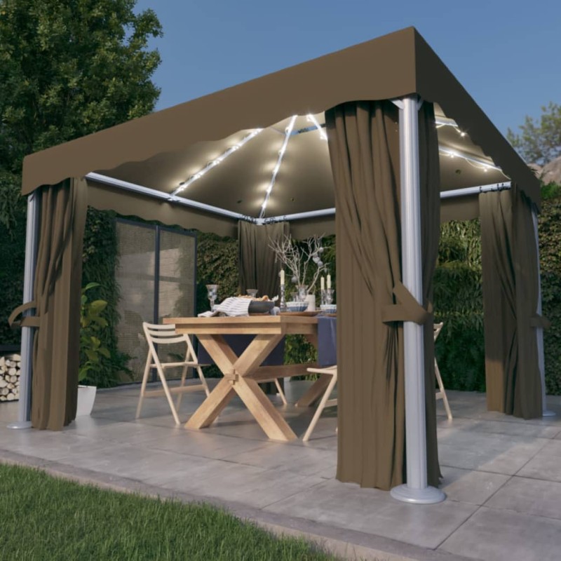vidaXL Pavillon mit Vorhängen & LED-Lichterkette 3x3 m Taupe vidaXL Pavillon mit Vorhängen & LED-Lichterkette 3x3 m Taupe