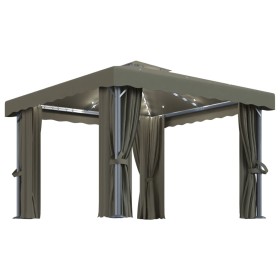 vidaXL Pavillon mit Vorhängen & LED-Lichterkette 3x3 m Taupe