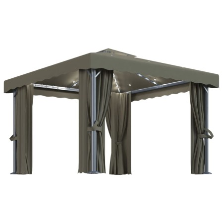 vidaXL Pavillon mit Vorhängen & LED-Lichterkette 3x3 m Taupe