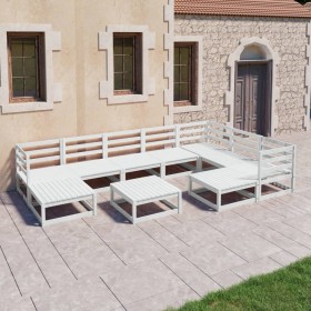 vidaXL 10-tlg. Garten-Lounge-Set Weiß Kiefer Massivholz