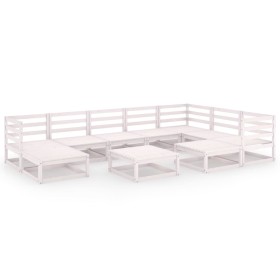 vidaXL 10-tlg. Garten-Lounge-Set Weiß Kiefer Massivholz