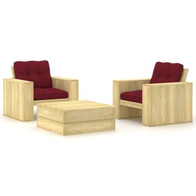 vidaXL 3-tlg. Garten-Lounge-Set mit Kissen Kiefernholz Imprägniert