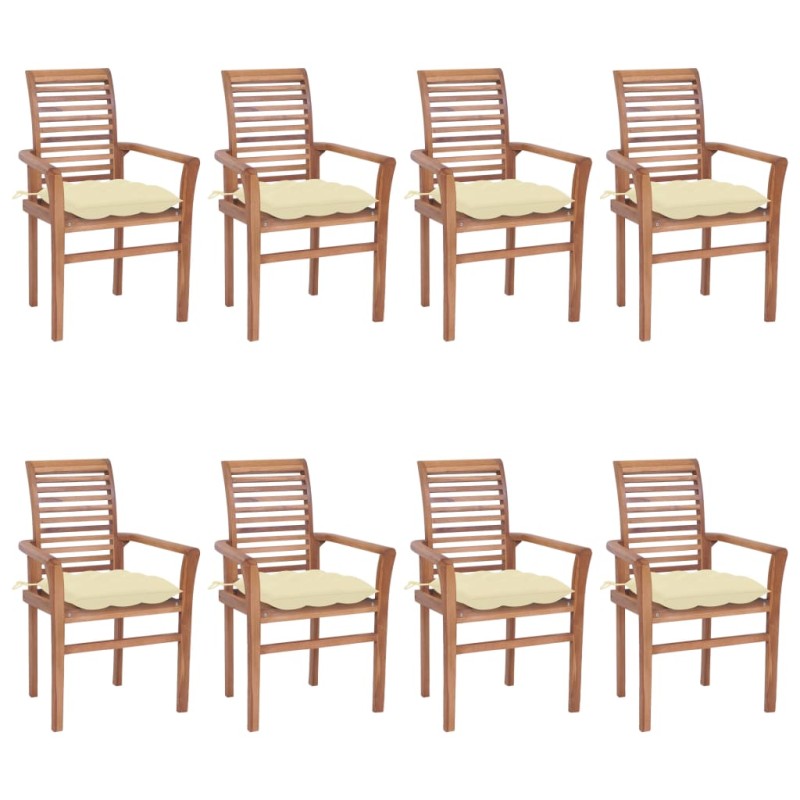 vidaXL Essstühle 8 Stk. mit Cremeweißen Kissen Massivholz Teak vidaXL Essstühle 8 Stk. mit Cremeweißen Kissen Massivholz Teak