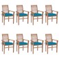 vidaXL Essstühle 8 Stk. mit Hellblauen Kissen Massivholz Teak vidaXL Essstühle 8 Stk. mit Hellblauen Kissen Massivholz Teak