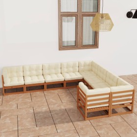 vidaXL 9-tlg Garten-Lounge-Set mit Kissen Honigbraun Massivholz Kiefer
