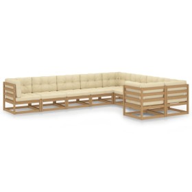 vidaXL 9-tlg Garten-Lounge-Set mit Kissen Honigbraun Massivholz Kiefer