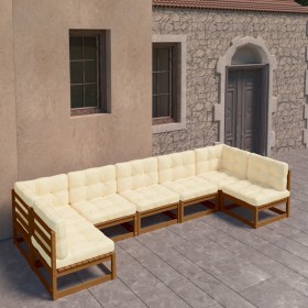 vidaXL 7-tlg Garten-Lounge-Set mit Kissen Honigbraun Massivholz Kiefer