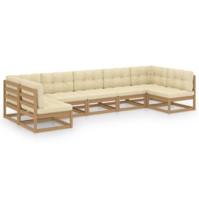 vidaXL 7-tlg Garten-Lounge-Set mit Kissen Honigbraun Massivholz Kiefer