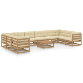 vidaXL 11-tlg. Garten-Lounge-Set mit Kissen Honigbraun Massivholz
