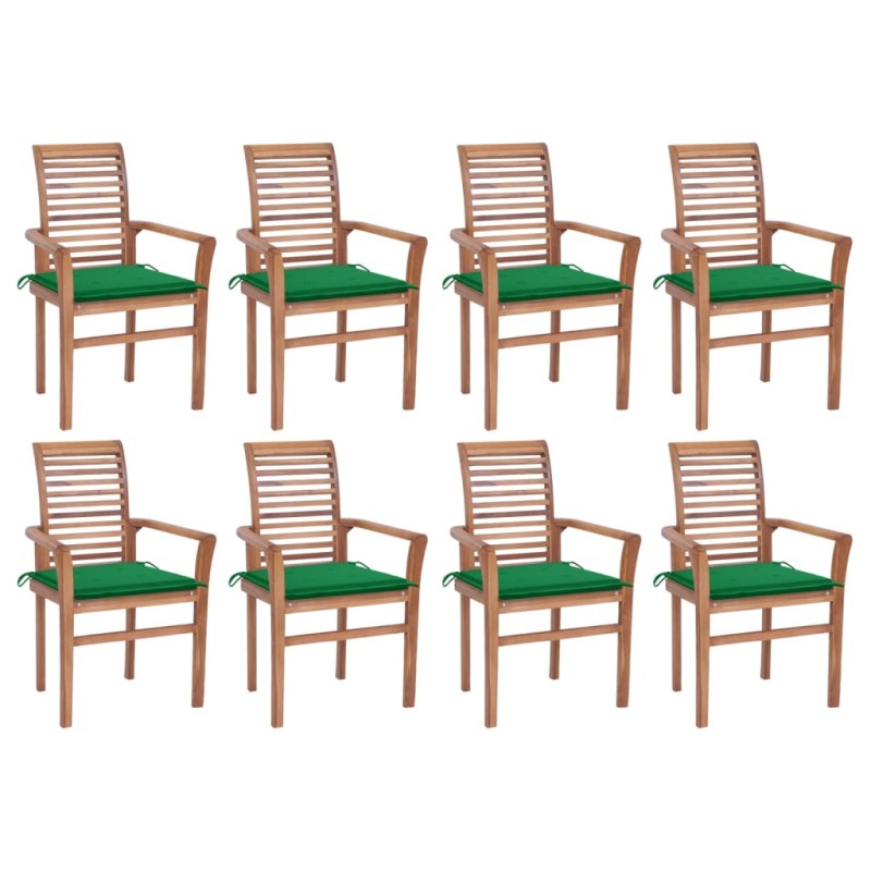 vidaXL Essstühle 8 Stk. mit Grünen Kissen Massivholz Teak vidaXL Essstühle 8 Stk. mit Grünen Kissen Massivholz Teak