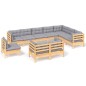 vidaXL 10-tlg. Garten-Lounge-Set mit Grauen Kissen Kiefer Massivholz vidaXL 10-tlg. Garten-Lounge-Set mit Grauen Kissen Kiefer Massivholz