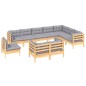 vidaXL 10-tlg. Garten-Lounge-Set mit Grauen Kissen Kiefer Massivholz vidaXL 10-tlg. Garten-Lounge-Set mit Grauen Kissen Kiefer Massivholz