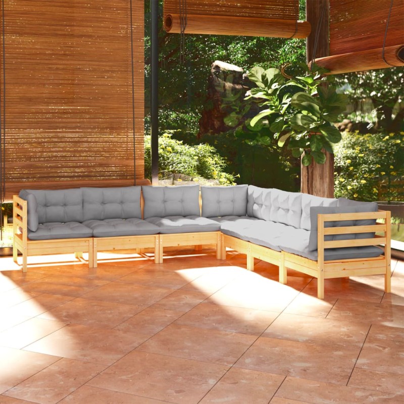 vidaXL 7-tlg. Garten-Lounge-Set mit Grauen Kissen Kiefer Massivholz vidaXL 7-tlg. Garten-Lounge-Set mit Grauen Kissen Kiefer Massivholz