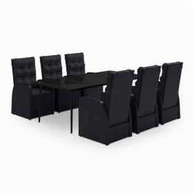 vidaXL 7-tlg. Garten-Essgruppe mit Kissen Schwarz