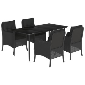 vidaXL 5-tlg. Garten-Essgruppe mit Kissen Schwarz Poly Rattan