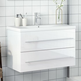 vidaXL Waschbeckenunterschrank mit Einbaubecken Hochglanz-Weiß