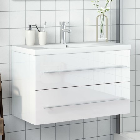 vidaXL Waschbeckenunterschrank mit Einbaubecken Hochglanz-Weiß
