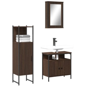 vidaXL 3-tlg. Badmöbel-Set Braun Eichen-Optik Holzwerkstoff