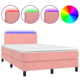 vidaXL Boxspringbett mit Matratze & LED Rosa 120x190 cm Samt