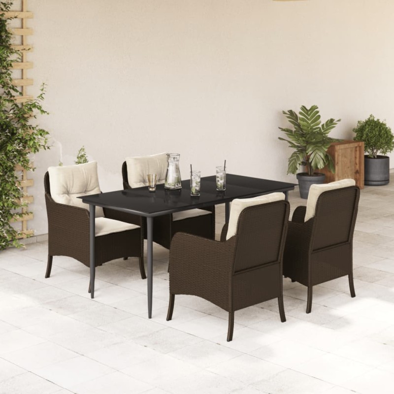 vidaXL 5-tlg. Garten-Essgruppe mit Kissen Braun Poly Rattan vidaXL 5-tlg. Garten-Essgruppe mit Kissen Braun Poly Rattan