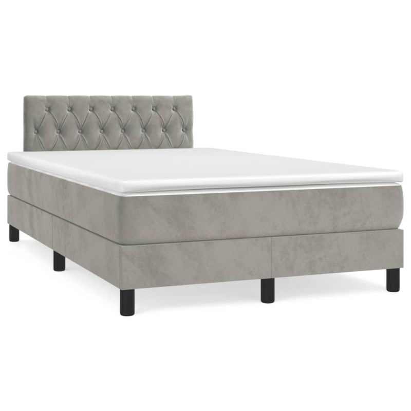 vidaXL Boxspringbett mit Matratze & LED Hellgrau 120x190 cm Samt vidaXL Boxspringbett mit Matratze & LED Hellgrau 120x190 cm Samt