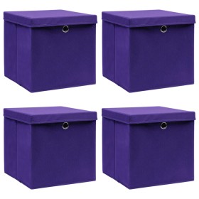  vidaXL Aufbewahrungsboxen mit Deckeln 4 Stk. Lila 32x32x32 cm Stoff