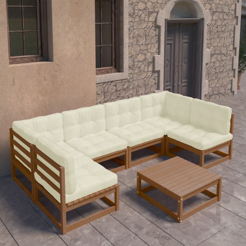 vidaXL 7-tlg Garten-Lounge-Set mit Kissen Honigbraun Massivholz Kiefer vidaXL 7-tlg Garten-Lounge-Set mit Kissen Honigbraun Massivholz Kiefer