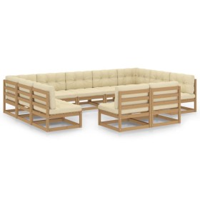 vidaXL 11-tlg. Garten-Lounge-Set mit Kissen Honigbraun Massivholz