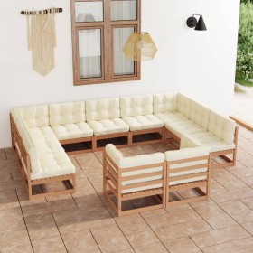 vidaXL 11-tlg. Garten-Lounge-Set mit Kissen Honigbraun Massivholz