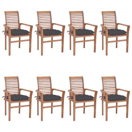 vidaXL Essstühle 8 Stk. mit Anthrazit Kissen Massivholz Teak