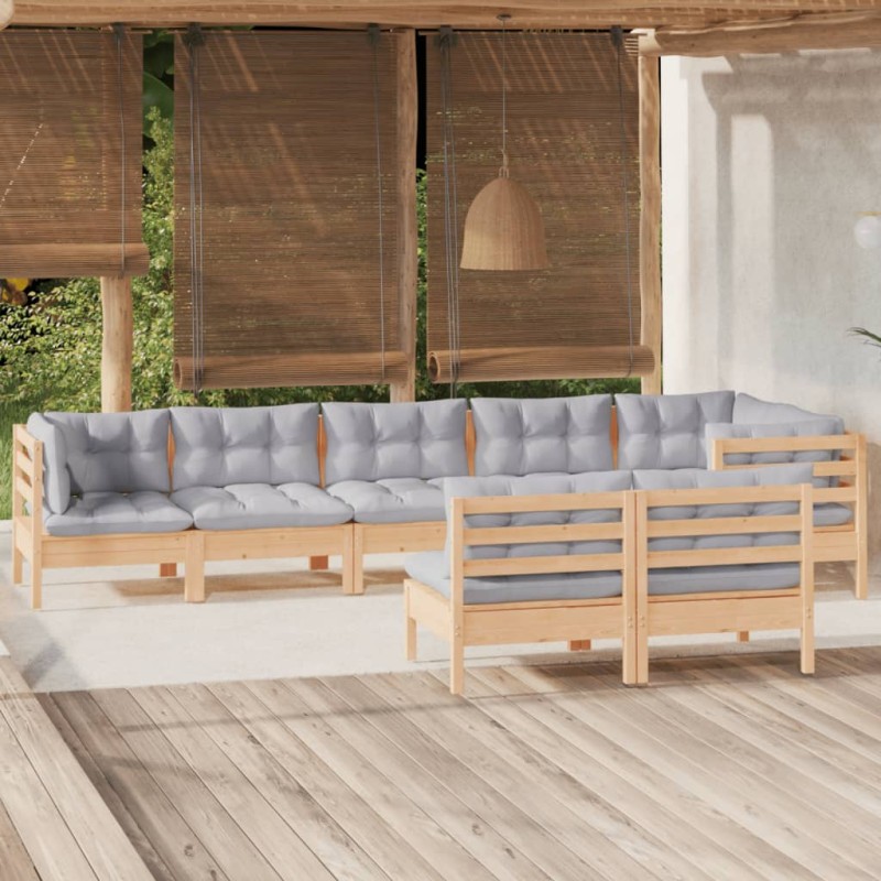 vidaXL 8-tlg. Garten-Lounge-Set mit Grauen Kissen Kiefer Massivholz vidaXL 8-tlg. Garten-Lounge-Set mit Grauen Kissen Kiefer Massivholz