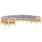 vidaXL 9-tlg. Garten-Lounge-Set mit Grauen Kissen Massivholz Kiefer vidaXL 9-tlg. Garten-Lounge-Set mit Grauen Kissen Massivholz Kiefer