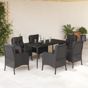 vidaXL 7-tlg. Garten-Essgruppe mit Kissen Schwarz Poly Rattan