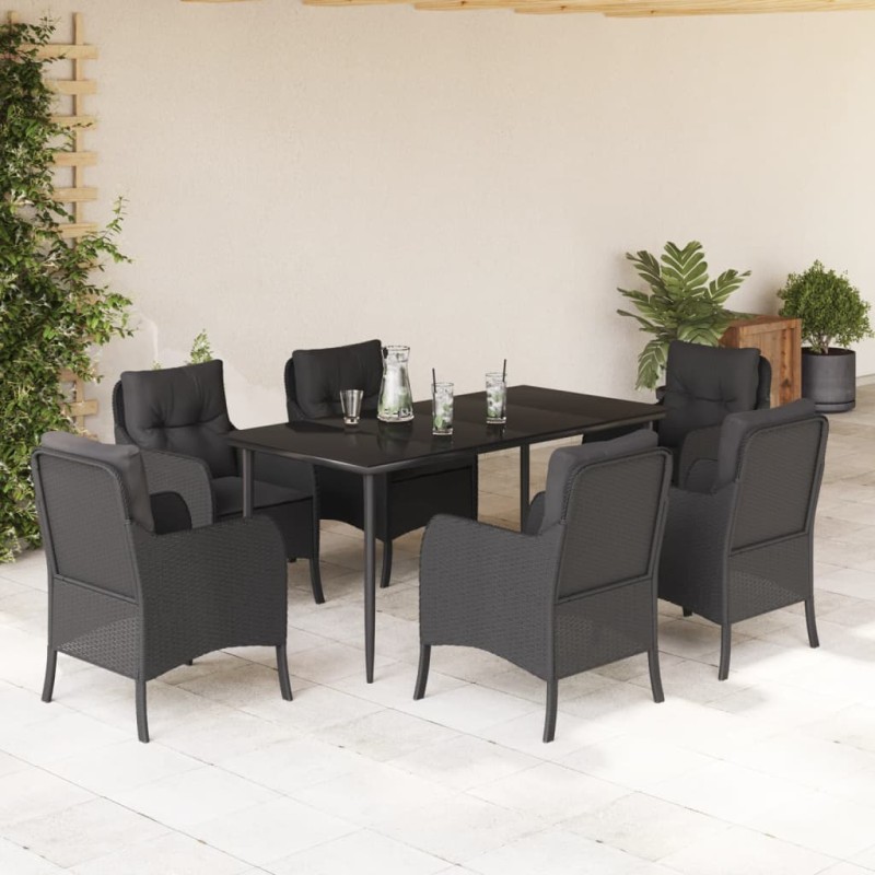 vidaXL 7-tlg. Garten-Essgruppe mit Kissen Schwarz Poly Rattan vidaXL 7-tlg. Garten-Essgruppe mit Kissen Schwarz Poly Rattan